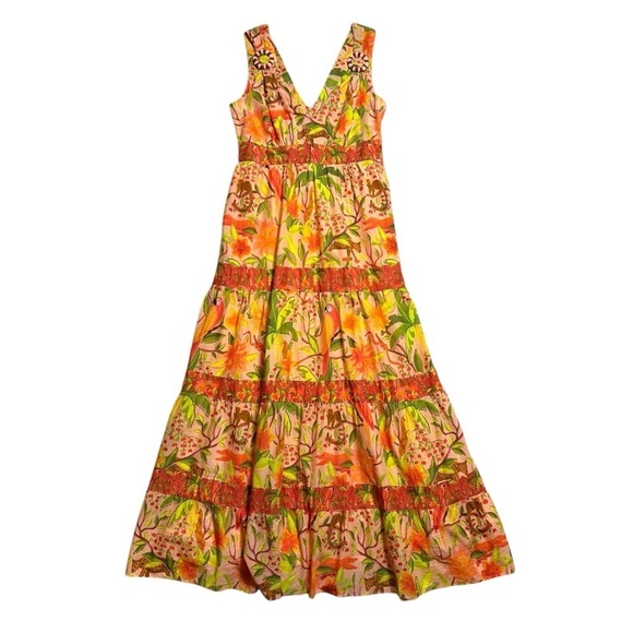 Farm Rio Orange Tropical Tiered Maxi Dress Women’s XS - Picture 2 of 8